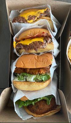 Top to bottom : Stack burger Smokehouse  Chicken avocado  Shroom burger