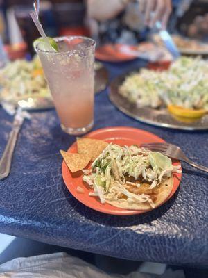 Blood orange margarita, fish tacos