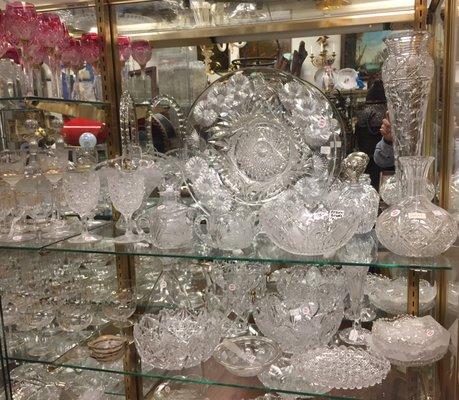 Fine Cut Crystal: American Brilliant Period, Baccarat, Moser, and others. Centerpieces, Bowls, Serving Pieces, Stemware, Decanters, Vases.