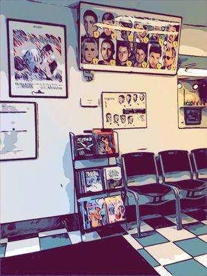 Waiting for haircut at Aggies Barber shop