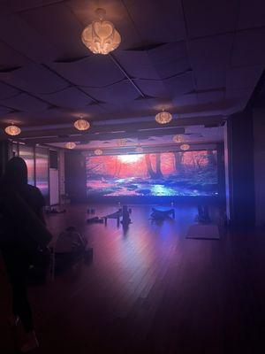 Yoga space with LED wall