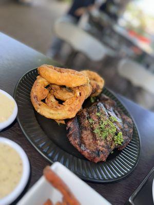 Ribeye served w/ house made Onion Rings