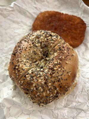 Everything bagel, hashbrown