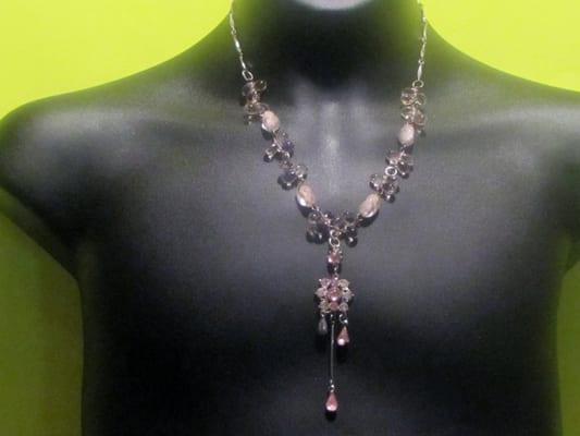 Necklace-Pink Teardrop Glassbeads