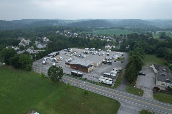 Aerial view of the shop.