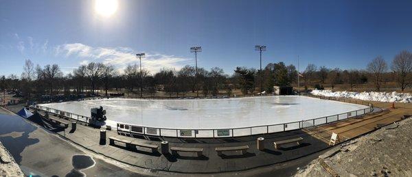 Panoramic from the roof. The building is built into a hill. You can walk up stairs to the concrete roof.