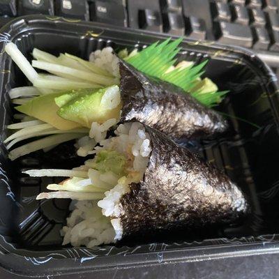 R23. California Roll (hand roll) and R30. Avocado Roll (hand roll)