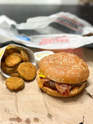 Double western bacon cheeseburger and Fried Zucchini