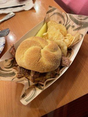 Pulled pork overstuffed sandwich