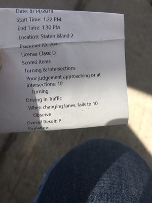 Road test receipt after passing road test