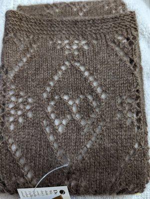 Hand knit Qiviut scarf, $300