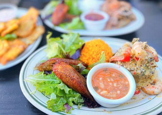 Shrimp Mofongo w/ mashed green plantains, smoked ham, veggie sofrito | $17.50