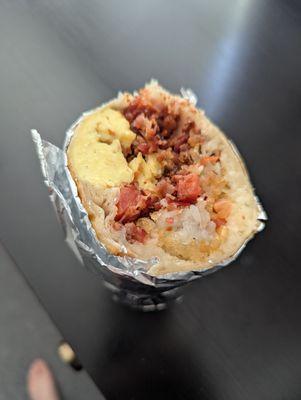 Custom breakfast burrito (eggs, tater tots, pico, bacon, cheese)