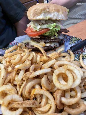 Avocado Burger and curly fries