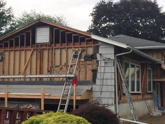 After removing the shingle, we discovered that there was no plywood sheeting underneath, just a deteriorated type of sheetroc...