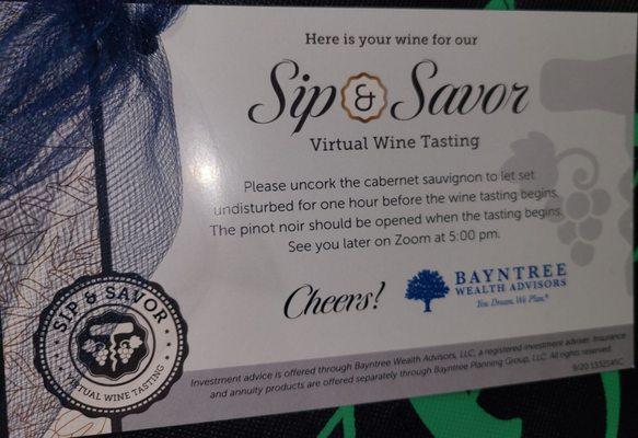 Thanks Bayntree for Wine Tasting