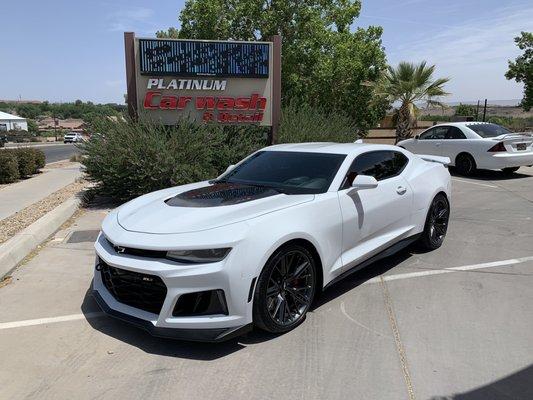 Aftermath of a full exterior detail on a Camaro ZL1