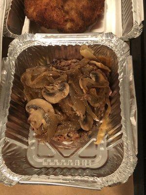 Turkey burger with sautéed onions and mushrooms