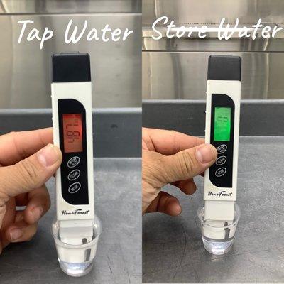 Tap water vs Shop water TDS level ( Total Dissolved Solids )

Water is tested and tasted daily!