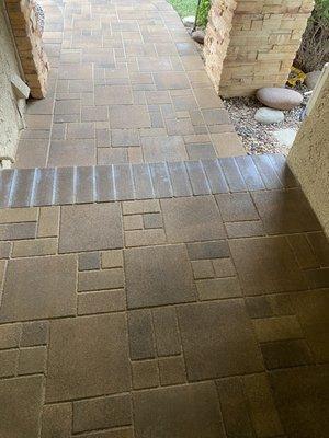 Completed entryway with pavers. Note the bullnose accent color.