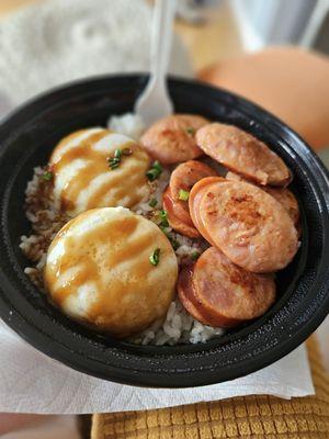 Portuguese sausage & poached eggs with rice *chefs kiss*