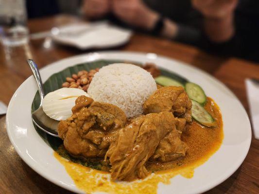 Nasi Lemak with Chicken Curry