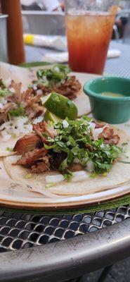 Carnitas Tacos with avocado salsa