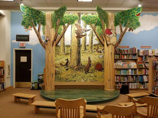 This stage is located in the children's section. I've often seen people sitting in the chairs reading.