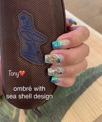 Glittery ombré with sea shell design by Tony