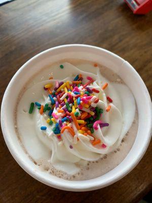 Mexican Hot chocolate with whipped cream and sprinkles