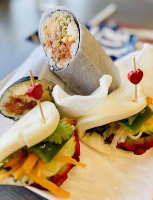 Bao Buns and Sushi Burrito. Excellent. @ The Sushi Spot, Clearwater, FL