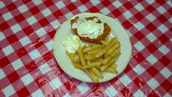 Buffalo Ranch Chicken with fries and good ole tea yummy