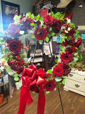 Red heart sympathy wreath