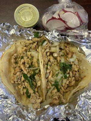 Chicken tacos. $3 each.