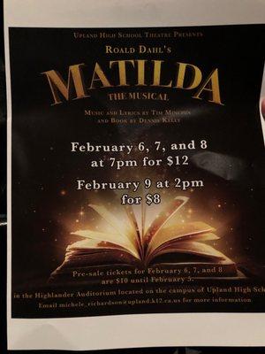 Matilda program performed by UHS theater department!