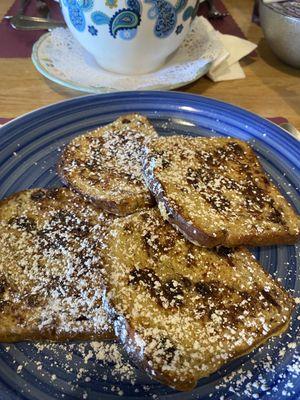 Cinnamon raisin French toast special with a meat side