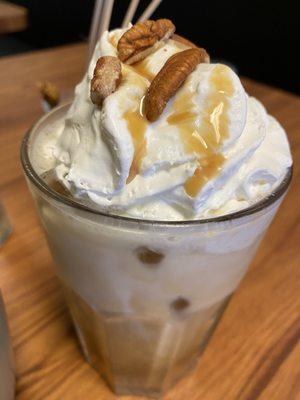 Butter pecan latte (iced). Not too sweet, a perfect balance. Careful, you WILL chug it.