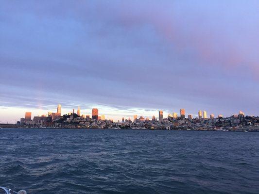 The city waterfront near dusk