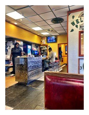 Inside Nicky's Restaurant & PancakeHouse. 7829 S Western Ave, Chicago, IL  Breakfast & Lunch.  Next to 79th/Western Bus Terminal . Cool.