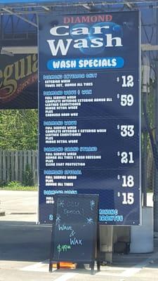 Drive up car wash menu