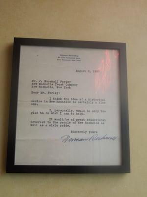 Letter on the wall from Norman Rockwell supporting a historical center in town