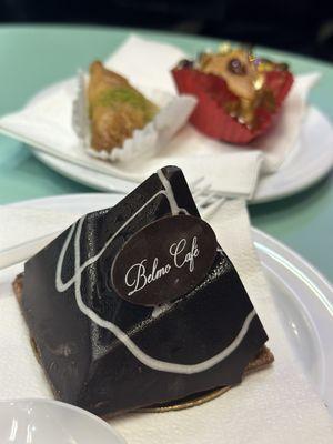 Chocolate Mousse Pyramid, Turkish Baklava, and Algerian Baklava