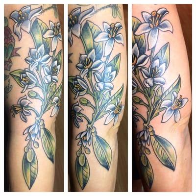 Full color orange tree blossoms tattooed by Antonio Andrade Jr