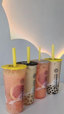 grapefruit yakult (2) and milk teas (2)