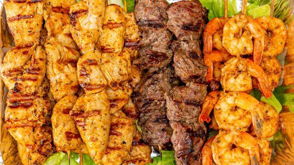 Chicken Kabob Skewers 
Beef Kabob Skewers
Shrimp Kabob Skewers