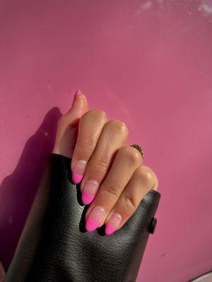 Pink French tip almond nails