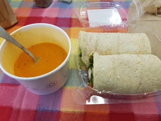 Tomato Basil Soup and Gluten free Veggie Wrap