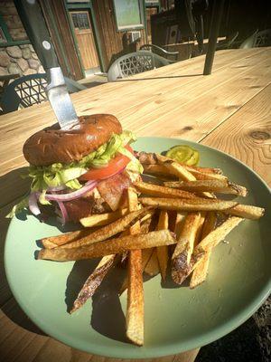 Guacamole Bacon Burger with hand cut fries