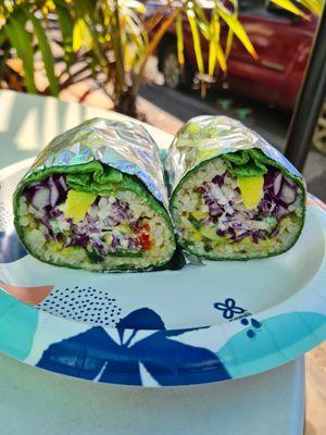 Custom veggie burrito with owner's secret Aloha sauce