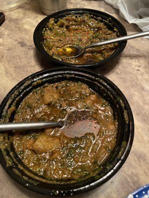 Very oily Aloo Channa Masala and Bhindi Masala.